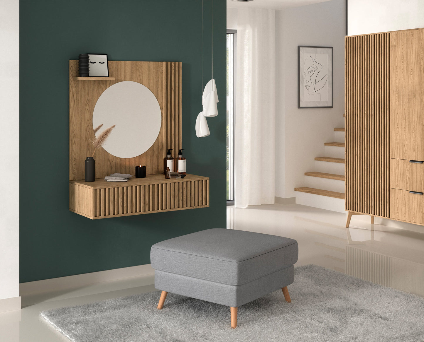 Entsian Oak Wood Paneled Free Standing Wardrobe - Artisan Oak