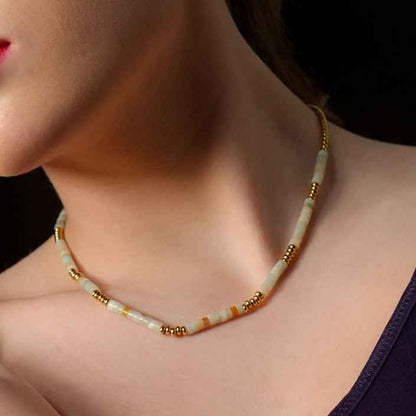 SHAZIA: Amazonite Stones and Gold Beaded Combo Chain Necklace