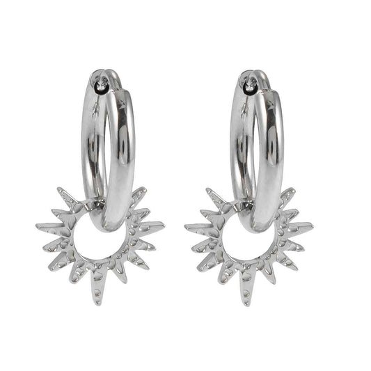 SONNE White Gold (Silver Toned): Vintage Inspired Hoops with Textured Star Charms