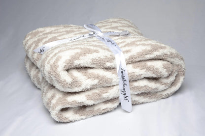 Greige & White Chevron Print Throw