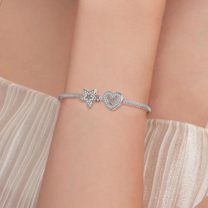 925 Sterling Silver Clear 5A Crystal Collection Family Heart X-Shape Charm Beads for Charm Bracelet & Necklace Pendant