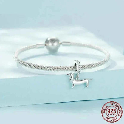 Genuine 925 Sterling Silver Pet Dog Charm For Bracelet - Poodle Dachshund Pendant