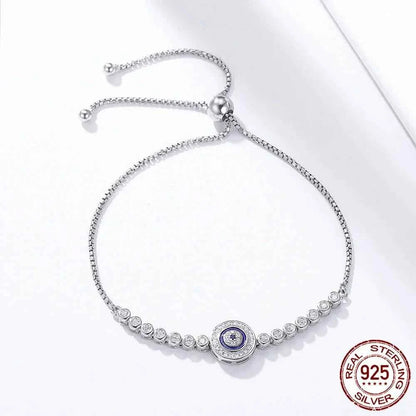 Sterling Silver Evil Eye Tennis Bracelet with CZ – Adjustable
