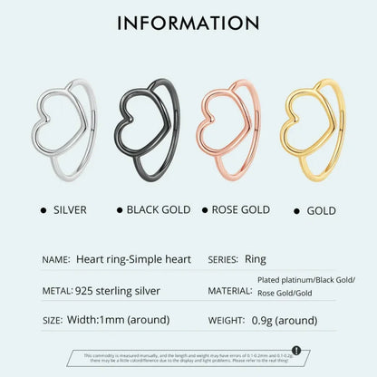 925 Sterling Silver Minimal Heart Band Ring