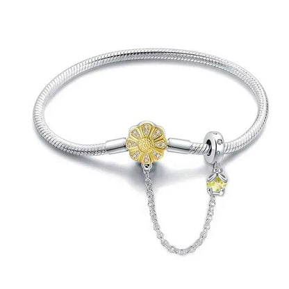 Sterling Silver Daisy Clasp Bracelet with Yellow CZ