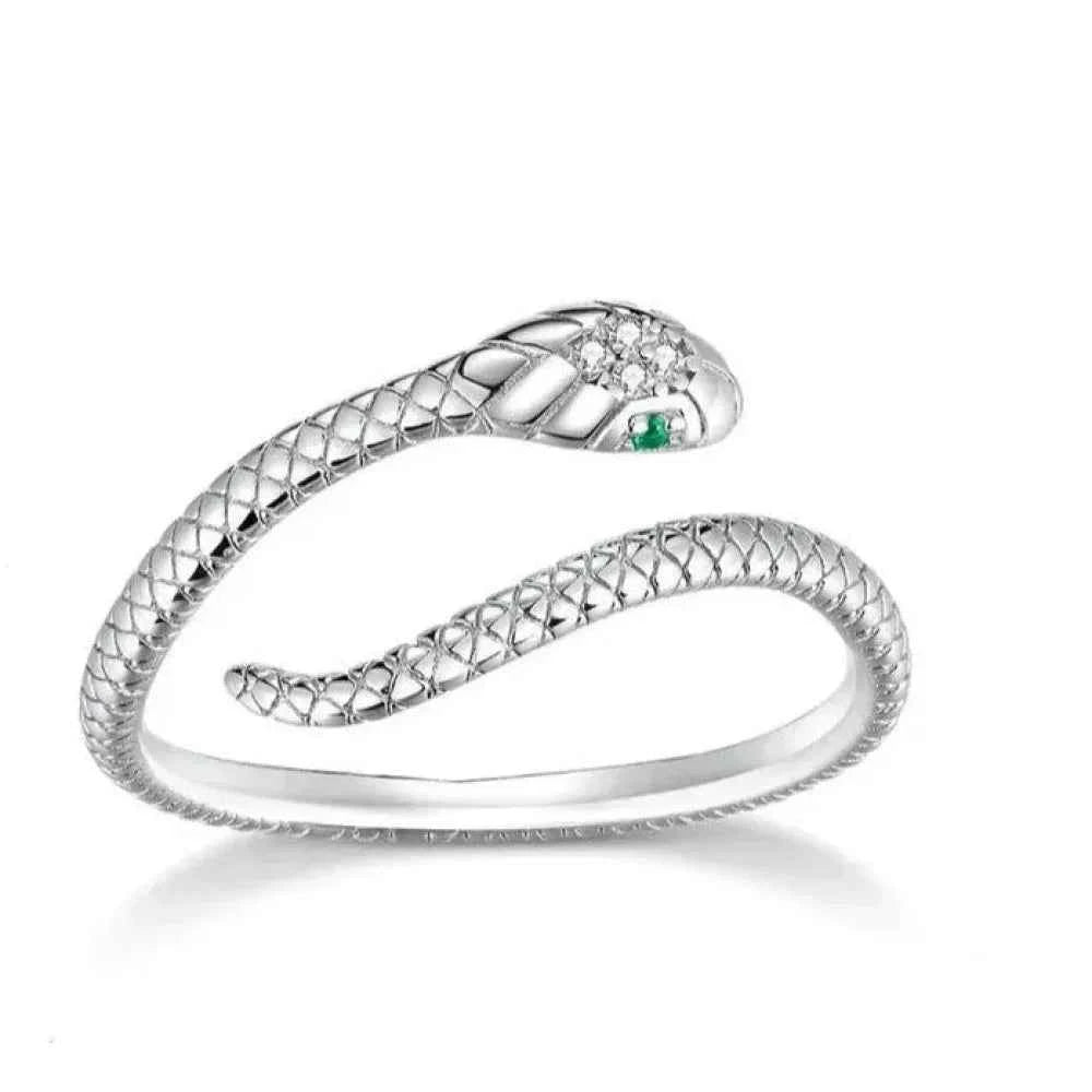 925 Sterling Silver Adjustable Snake Ring With Green Zircon - Fashion Jewelry In 4 Colors