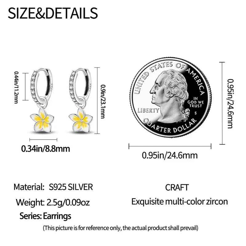 Tropical Paradise Plumeria Sterling Silver Hoop Earrings