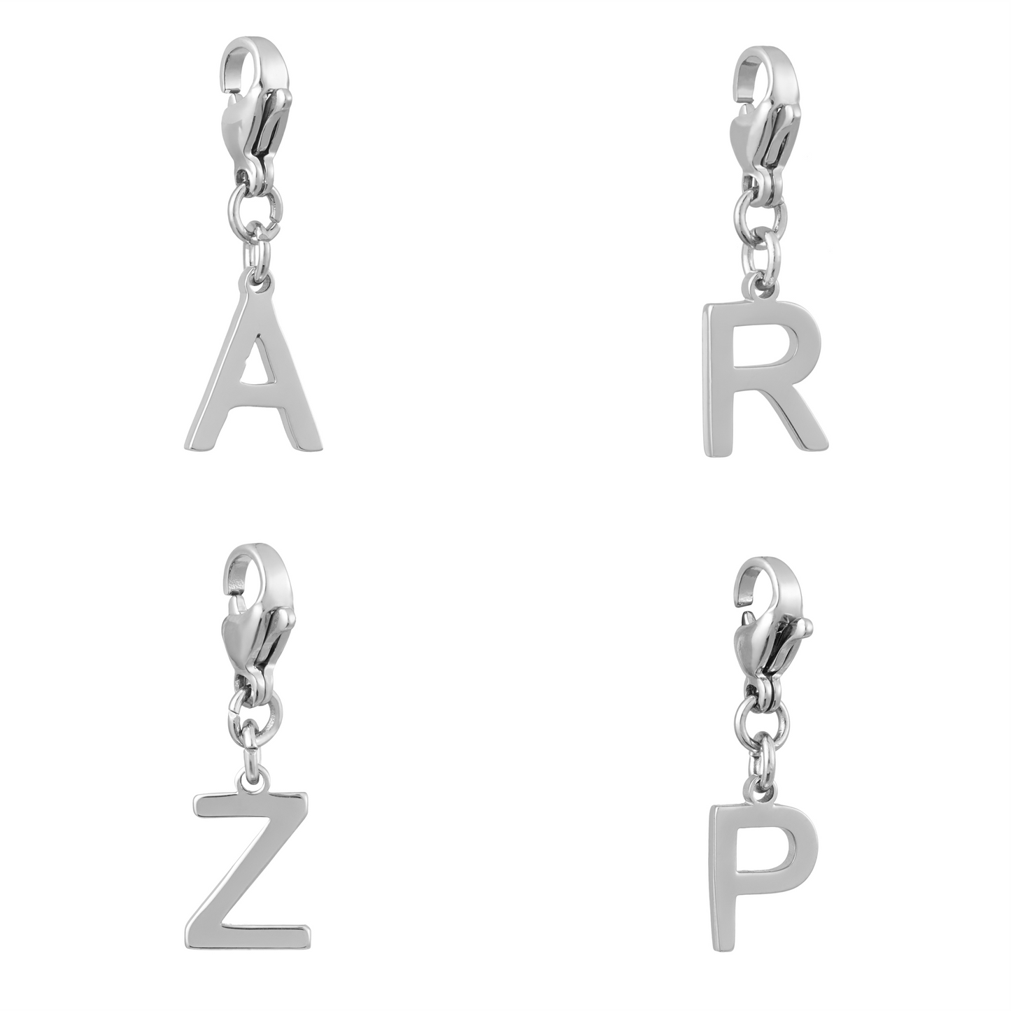 SOLID LETTER MINI CHARMS A–Z in SILVER (White Gold): Dainty Initial Alphabet Pendant for Necklaces & Bracelets — $12.50