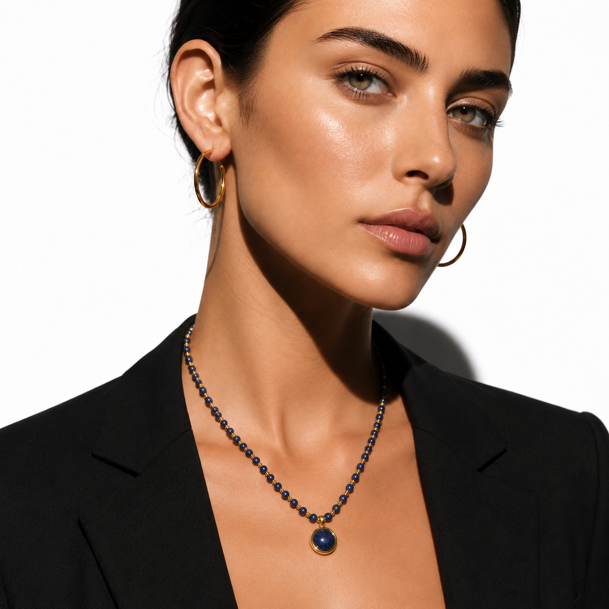 TANISHIA: Natural Lapis Lazuli & Gold Infused Beaded Pendant Necklace