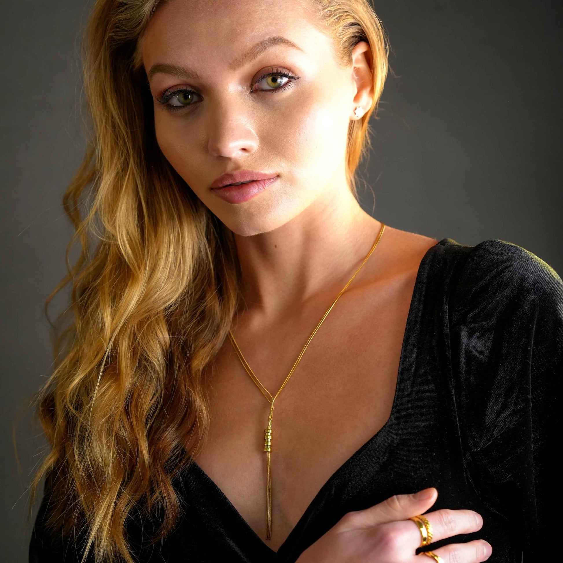 TELMA: Lariat Style Multi Stranded Necklace.