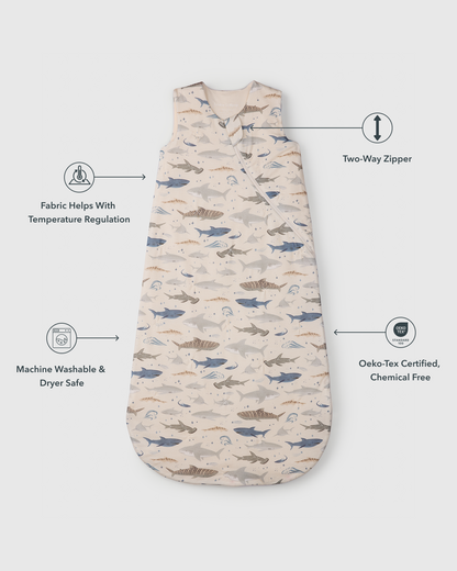 Baby Sleep Sack TENCEL™ 1.0 TOG - Smiley Sharks