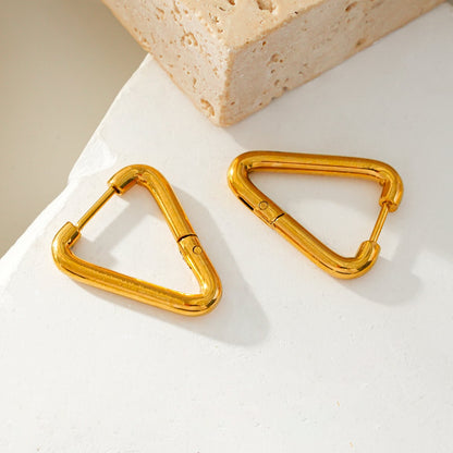 TRILO Gold: Modern Triangle Hoop Earrings - A Bold Twist on Classic Elegance