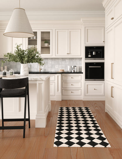 Trestres karierter Teppich Schwarz & Elfenbein