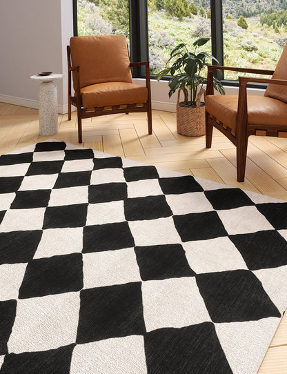 Trestres karierter Teppich Schwarz & Elfenbein
