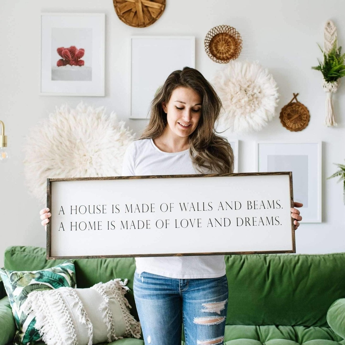 A House is Made of Walls and Beams Wood Sign