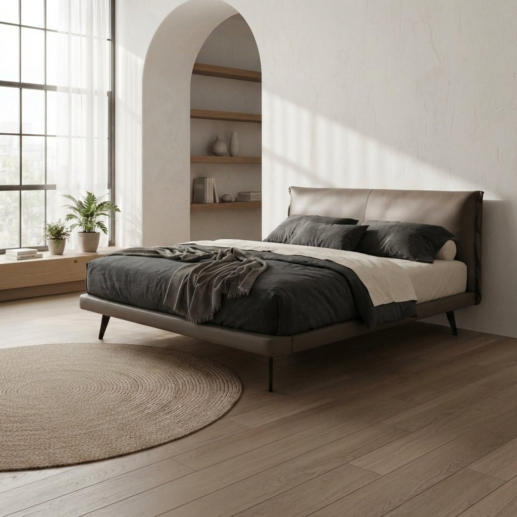 Aries Minimalist Brown Faux Leather Bed