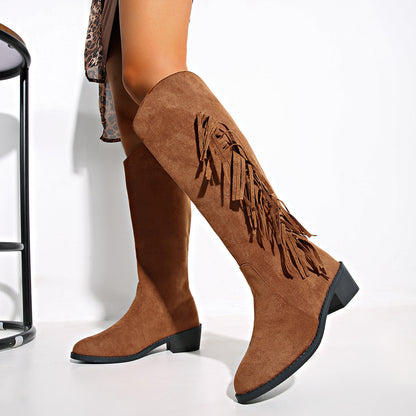 Women's Tassel Thigh High Boots – Suede Pointed Toe Fashion Boots