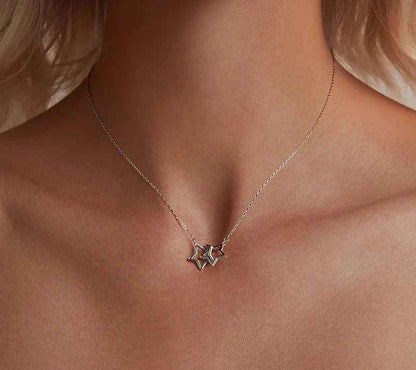 Connected Hearts: Sterling Silver Star/Heart/Cat Pendant Necklace