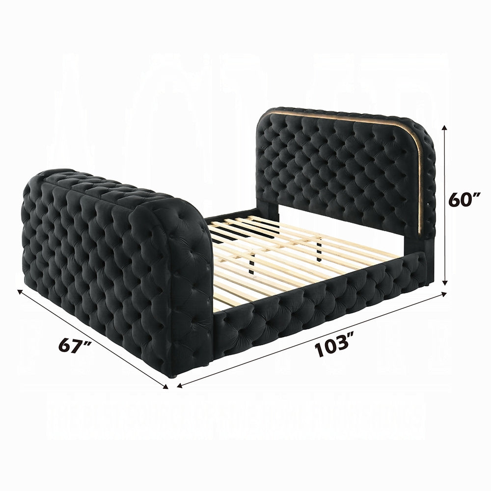 Tagus Smart Platform Bed with LED/ Fireplace/ TV Stand - Black