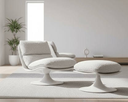 Bouclé Pedestal Chair and Ottoman