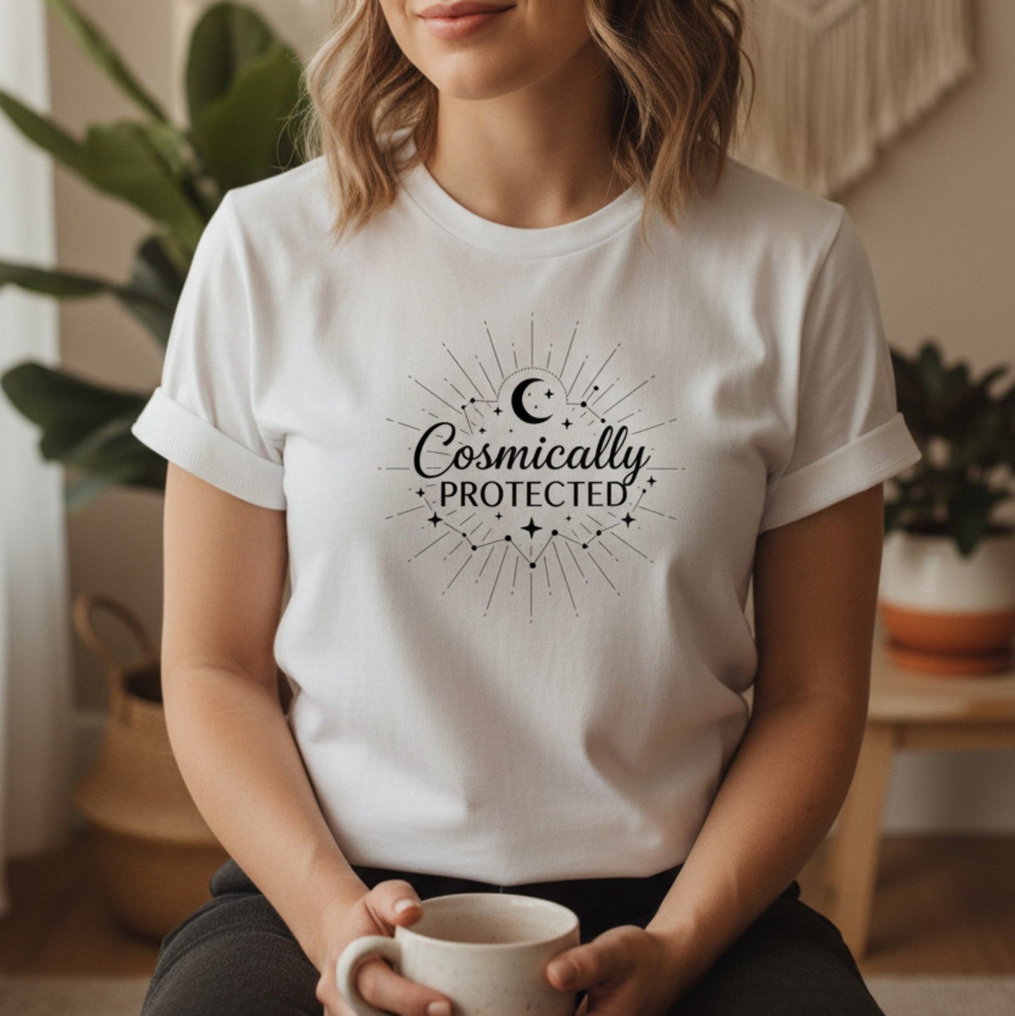 Cosmically Protected T-Shirt | Celestial Graphic Tee for Women | Spiritual Gift