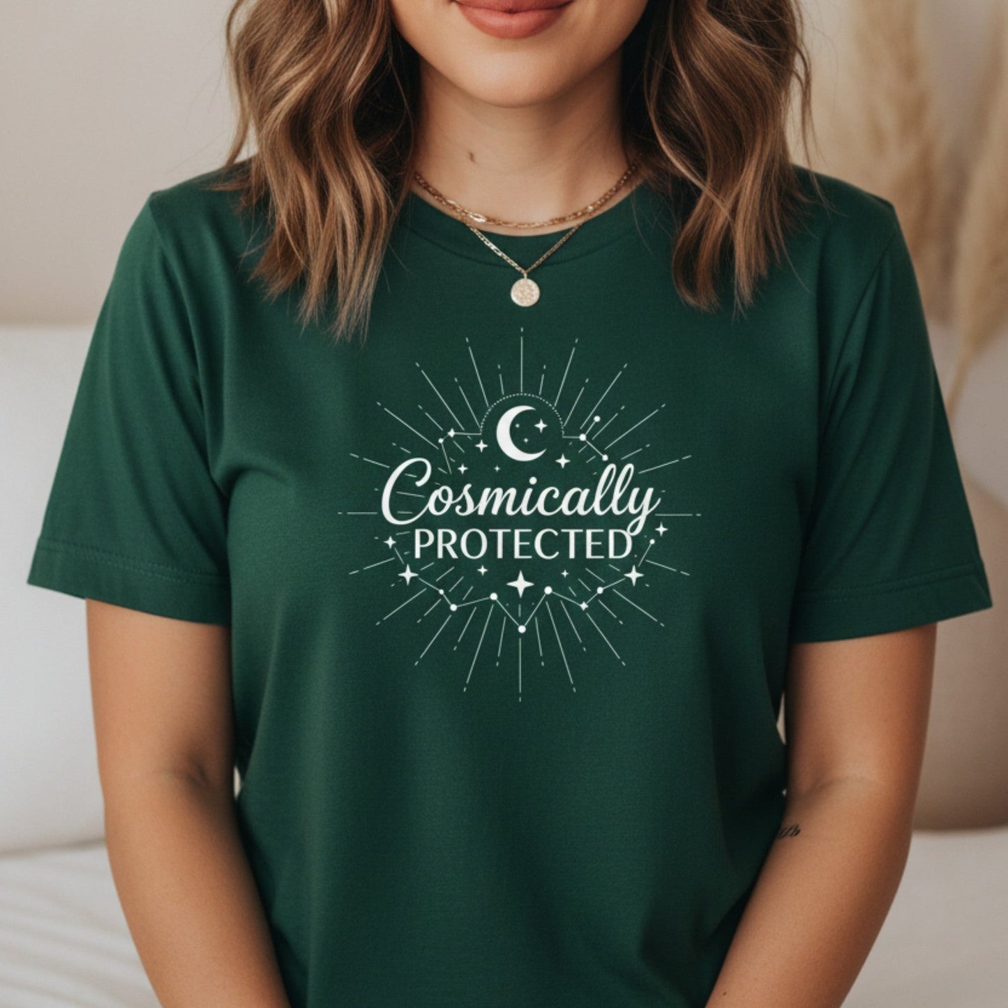 Cosmically Protected T-Shirt | Celestial Graphic Tee for Women | Spiritual Gift