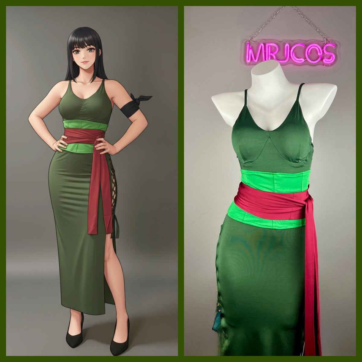 Anime Cosplay Green Sleeveless High-slit Long Dress Halloween Costume