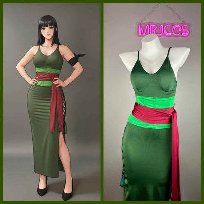 Anime Cosplay Green Sleeveless High-slit Long Dress Halloween Costume
