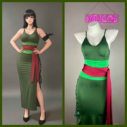 Anime Cosplay Green Sleeveless High-slit Long Dress Halloween Costume
