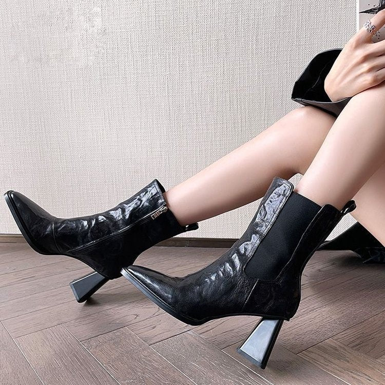 Women's Square Toe Chunky Heel Ankle Boots – European Style PU Fashion Boots