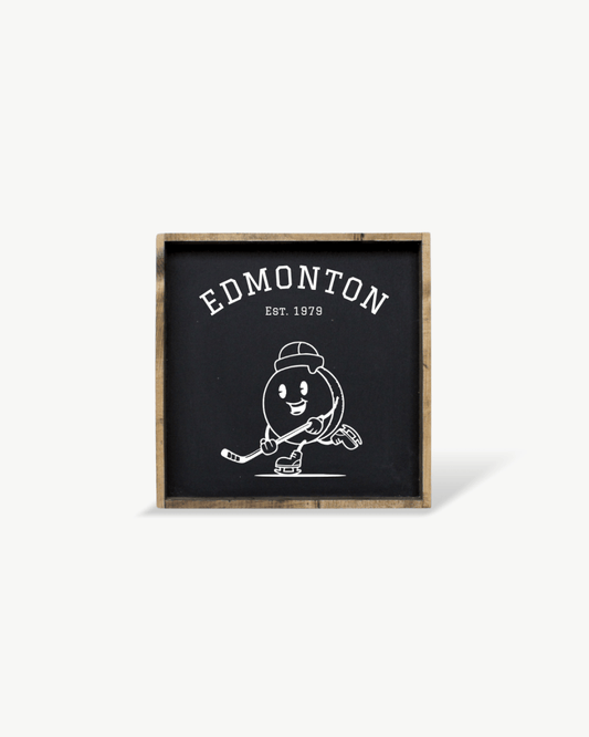 Edmonton Hockey Puck Wood Sign – Hockey-Inspired Wall Art