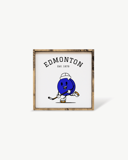 Edmonton Hockey Puck Wood Sign – Hockey-Inspired Wall Art