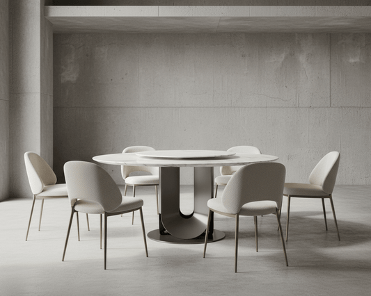 Eleonore Round White Marble Dining Table with Rotating Center