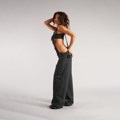 Women's Loose Fit Denim Jumpsuit – Y2K Wide Leg Suspender Overalls