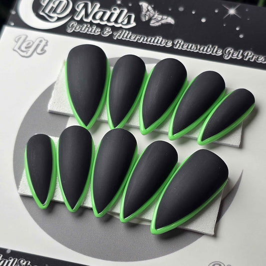 Black and Green Skinny French - Embossed Tips