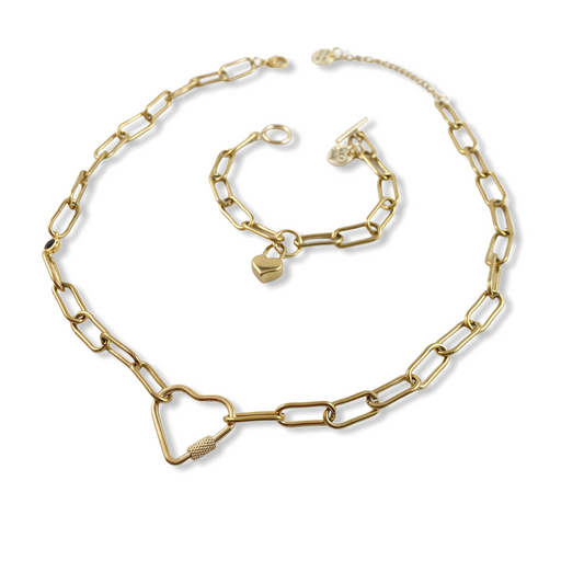 Gold Heart and Lock Set