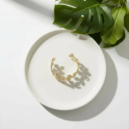 Beaten Flower Cuff - Gold Stainless Steel