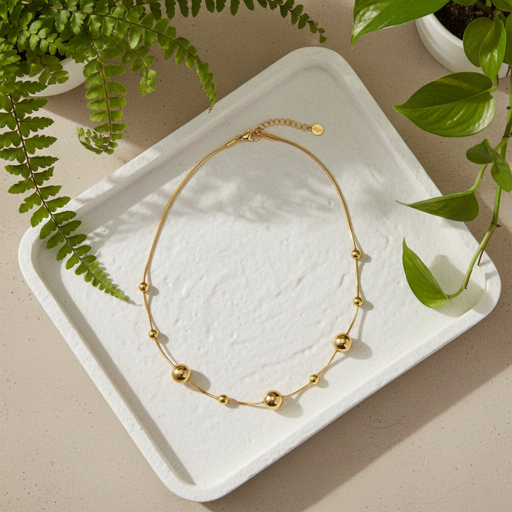 Multi Ball Necklace - Gold Stainless Steel