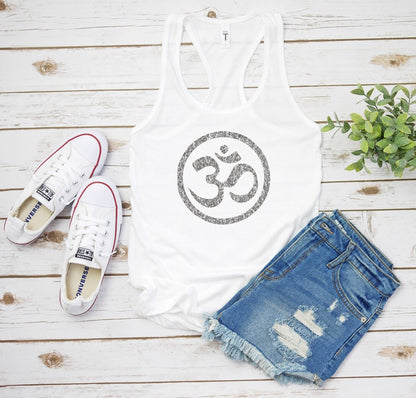Om Symbol Tank Top | Women's Glitter Yoga Spiritual Shirt