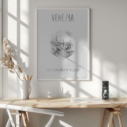 Wall art Coordinates VENICE Grand Canal | monochrome watercolor