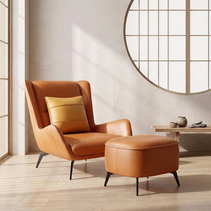 PM06 Premium Cowhide Leather Relaxation Chair with Ottoman