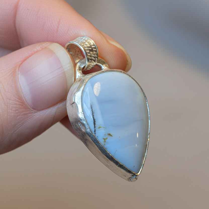 Moon Line Pendant | Pear-Shaped Blue Opal in Sterling Silver