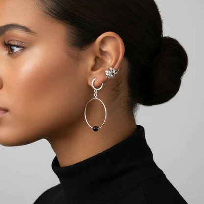 Night Current Hoops | Sterling silver hoop earrings with black spinel • The Night Sea Collection