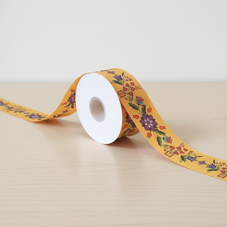 Orange Double Face Floral Ribbon Roll