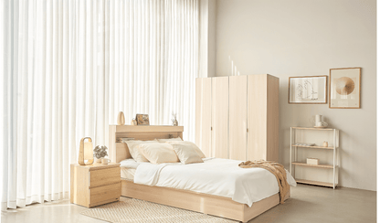 Vienna Wooden Bed with Storage Drawers & Integrated Power Outlets (Natural Wood)
