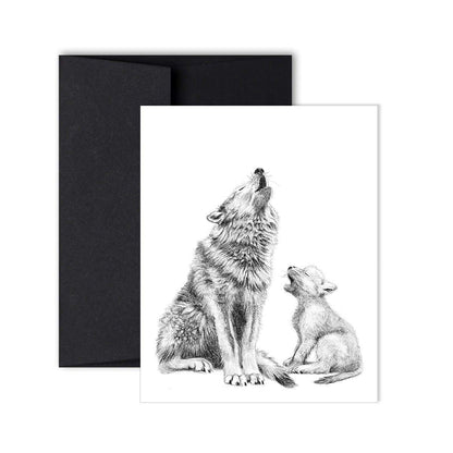 Wolfgeheul mit Jungtier Grußkarte
